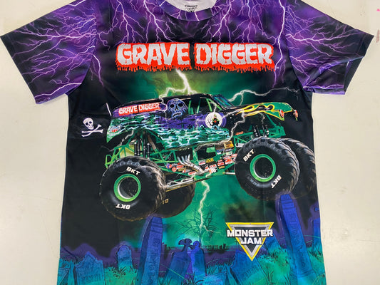 Monster Jam, Grave Digger ,T-Shirt (Black/Purple, 100% Polyester)
