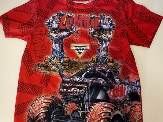 Monster Jam, Zombie ,T-Shirt (Red, 100% Polyester)