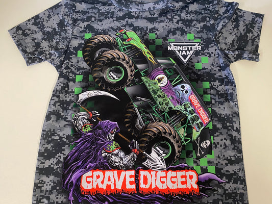 Monster Jam, Grave Digger ,T-Shirt (Grey, 100% Polyester)