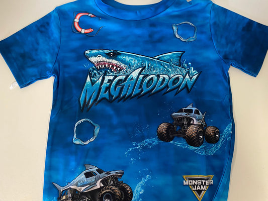 Monster Jam, Megalodon ,T-Shirt (Blue, 100% Polyester)
